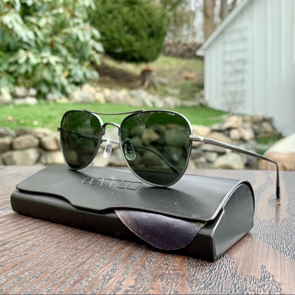 Oliver Peoples Kincaid sunglasses.  Gunmetal grey/bottle green polarized lenses.
